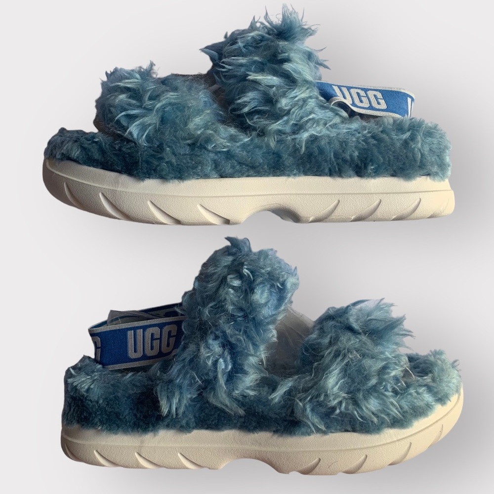 New NWoT UGG Women's FLUFF SUGAR SANDAL Blue Slipper Slide READ DESCRIPTION! - Picture 4 of 8